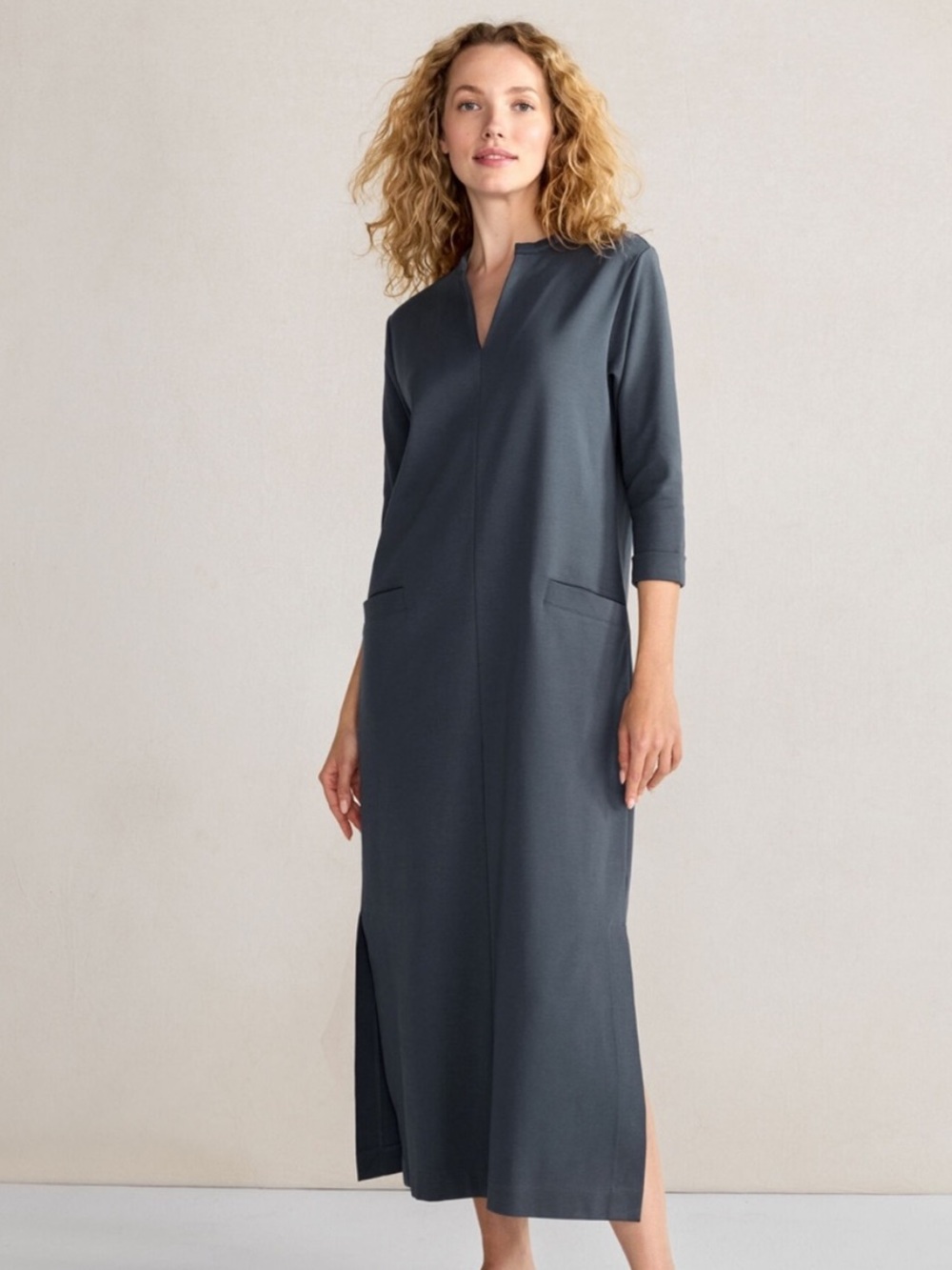 NWT Haven Well Within Polished Lounge Split Neck Maxi Dress Gray M